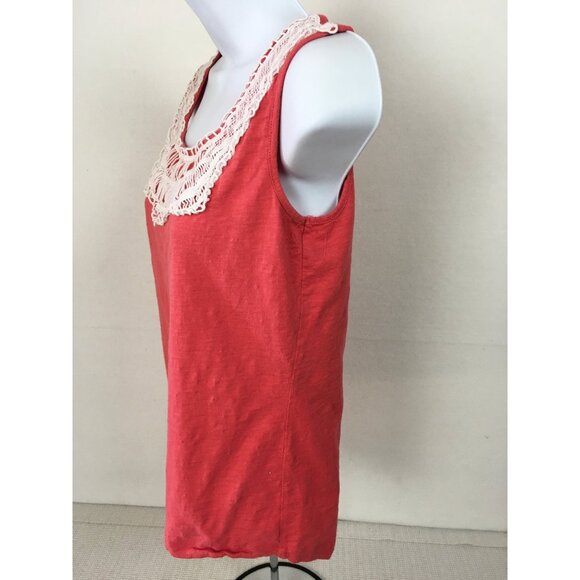 Lizwear Womens Top Size S Coral with White Lace Trim at Neckline Sleeveless - Picture 5 of 13